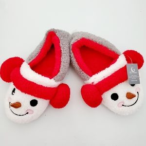 PJ Couture Red Grey White Fuzzy Snowman Slippers